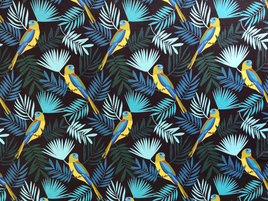 Turquoise Parrot & Leaves Navy Quilting Cotton Fabric By 1/2 Yard Or Fat Quarter, Australian Bird Floral