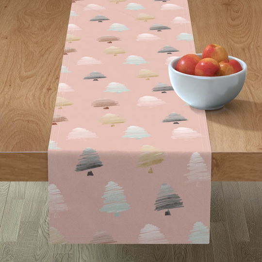 Pink Christmas Table Runner - Forest By Moshito Design Trees Tree Cotton Sateen Spoonflower