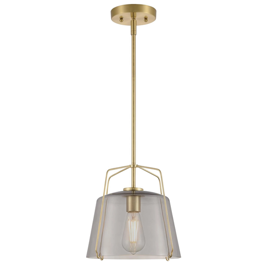 Westinghouse Lighting Hallein One Light Indoor Pendant, Champagne Brass Finish, Smoke Grey Glass - 1-Light