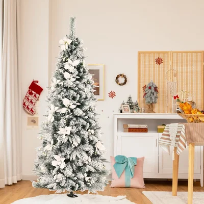 72" H Slender White Artificial PVC Fir Flocked/Frosted Christmas Tree Flowers