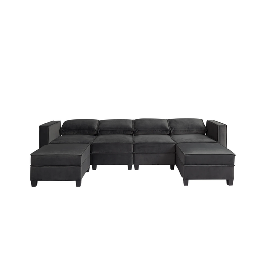Square Arm Sectional Sofa Bed velvet Convertible Sleeper W/storage