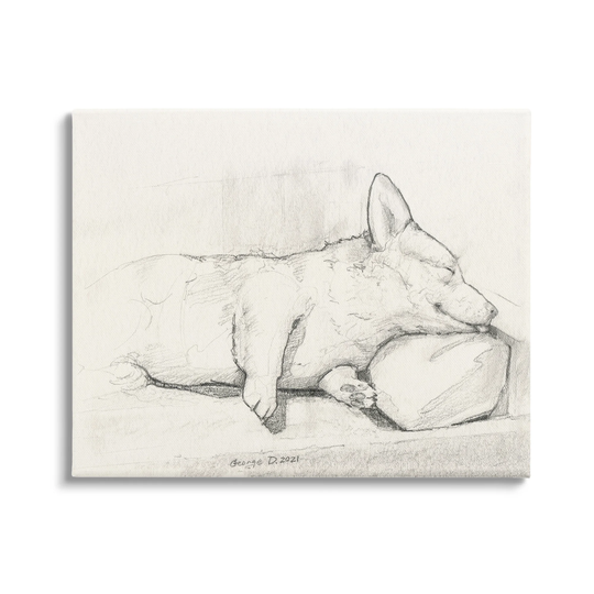 Stupell Industries Corgi Dog Lolling Tongue Graphite Pencil Sketch Canvas Wall Art, Design by George Dyachenko