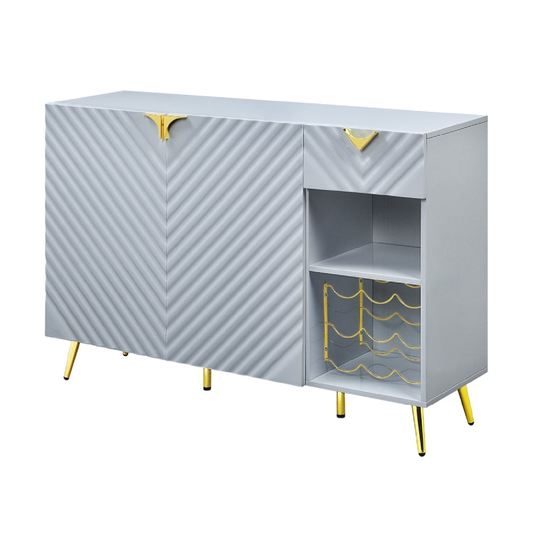 Bet 54 Inch Modern Sideboard Buffet Table, 2 Doors, Wine Rack, Grey, Gold