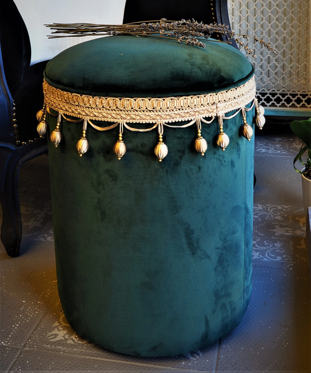 Turkish Green Velvet Fabric Decorative Pouffe & 2 Free 4545 Pillowcases -Ottoman Chair-Turkish Pouffe-Moraccan Pouf