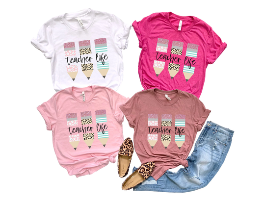 Pencil Teacher Life Shirt, Leopard Shirt, Teacher Shirt, Gift For Teacher, Teacher Shirt, Rainbow Shirt, Teacher Shirt