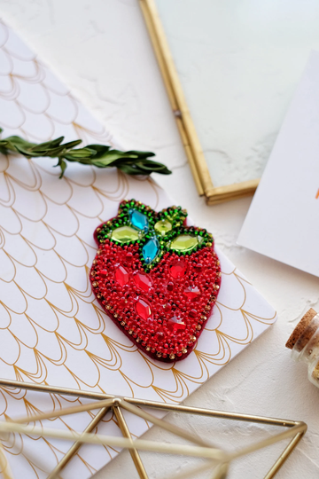 Diy Bead Brooch Kit "strawberries" Embroidery Size 2.1"x2.75" | 5.5×7 Сm, Gift