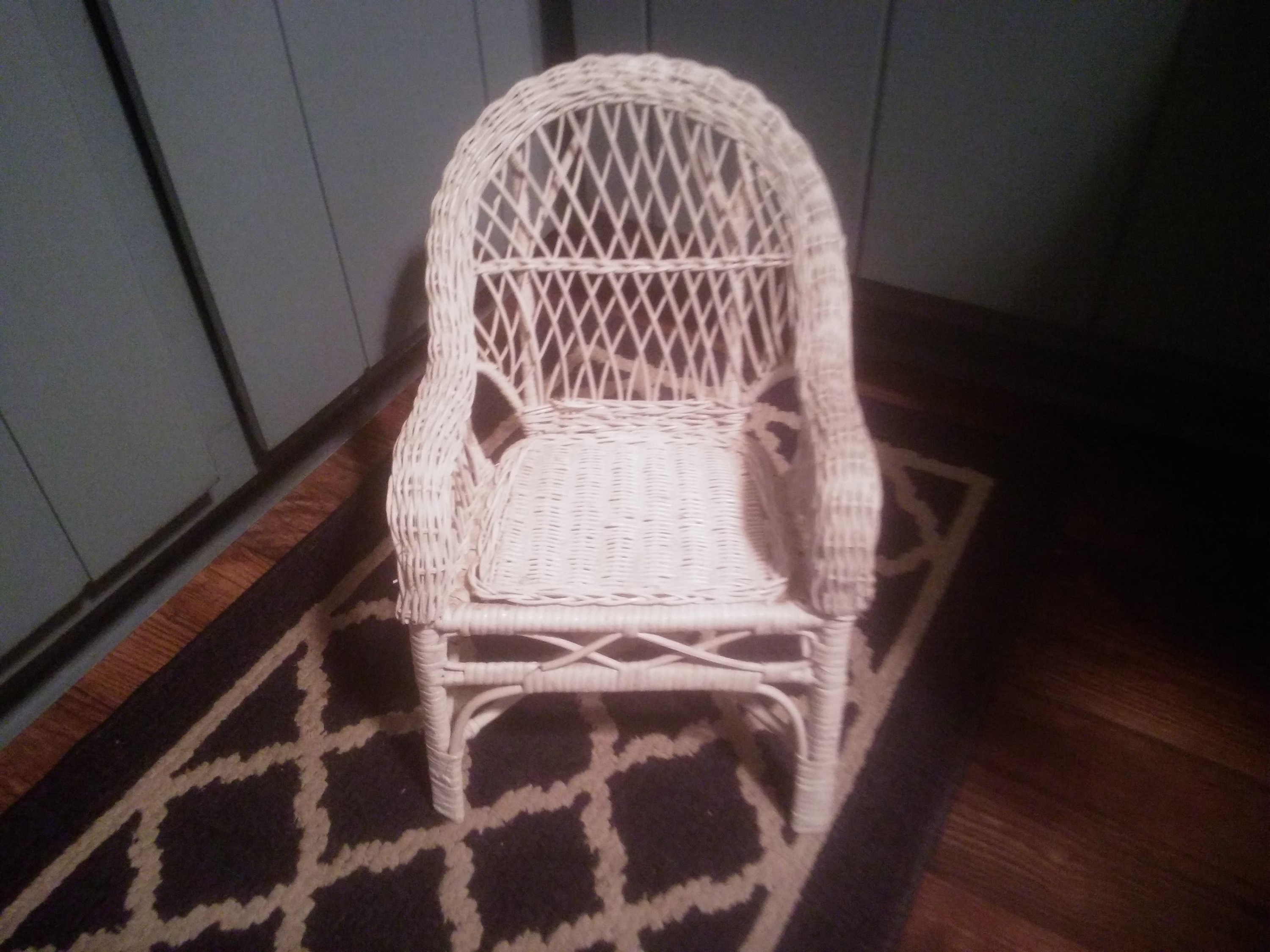 Vintage White Wicker Doll Chair - Stuffed Animal Plant Stand Teddy Bear