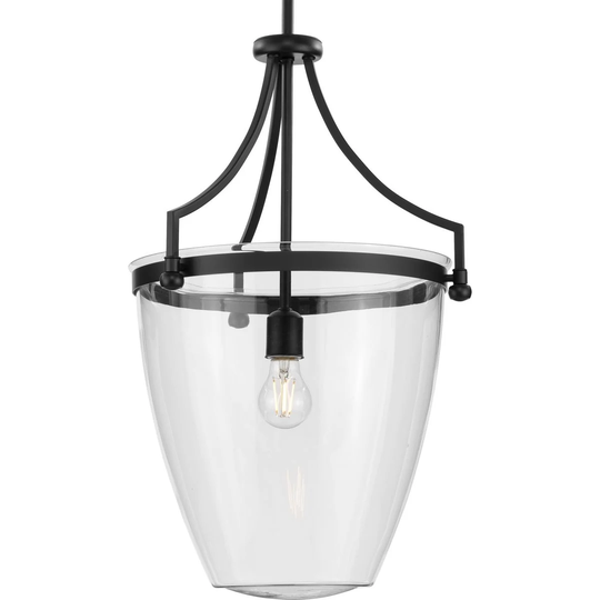 Parkhurst Collection One-Light New Traditional Matte Black Clear Glass Pendant Light - 15.25 in x 15.25 in x 23.37 in
