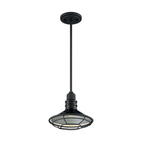 Blue Harbor 1-Light Small Pendant Fixture - Gloss Black Finish with Silver and Textured Black Accents - Gloss Black / Silver