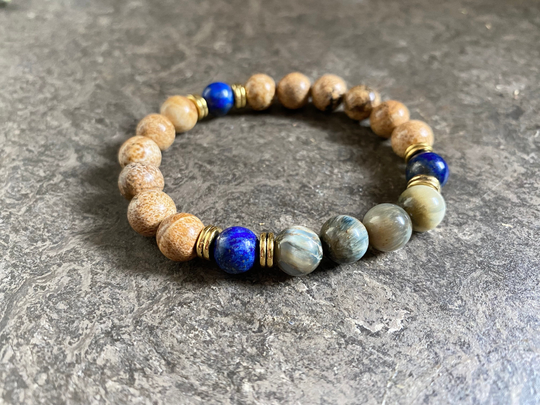 Inner Knowing Bracelet, High Vibration Bracelet, Intuition Picture Jasper, Ocean Lapis Lazuli, Healing Beaded Bracelet