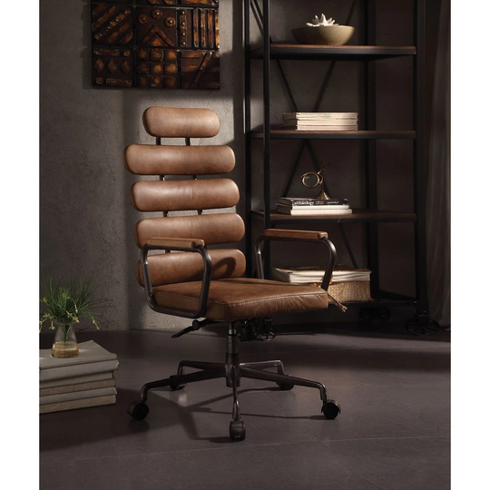 Calan Luxury Office Chair in Retro Brown Top Grain Leather, Executive Office Chair, Vintage Industrial Style