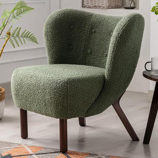 Modern Accent Chair Lambskin Sherpa Wingback Tufted Side Chair with Solid Wood Legs