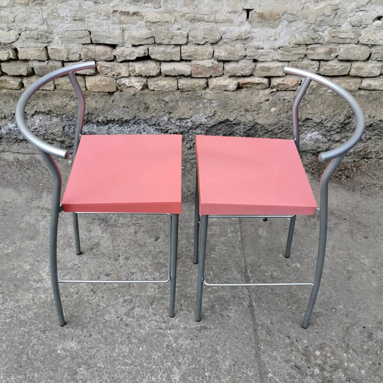 Set Of 2 Chair Hi Glob By Philippe Starck For Kartell Made in Italy 80's, Bar Stool Pink Color