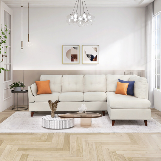 Modern Linen Fabric L-Shape Sofa, Sectional Sofa with one Lumbar Pad