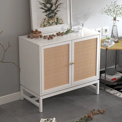 Buffet Sideboard With Handmade Natural Rattan Doors, Storage Cabinet Console Table Accent Cabinet, For Dining Room, Living Room, Kitchen,