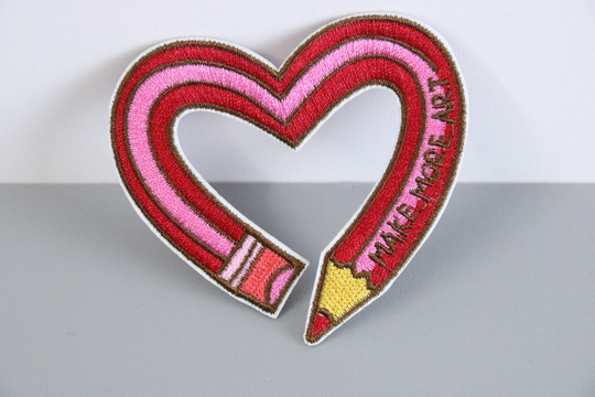 Pencil, Make More Air, Pink, Iron On Patch, Embroidered Patch, Sew Patch, Applique