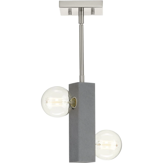 Mill Beam Collection 2-Light Brushed Nickel Industrial Mini-Pendant Hanging Light - 2.37 in x 2.37 in x 10.5 in