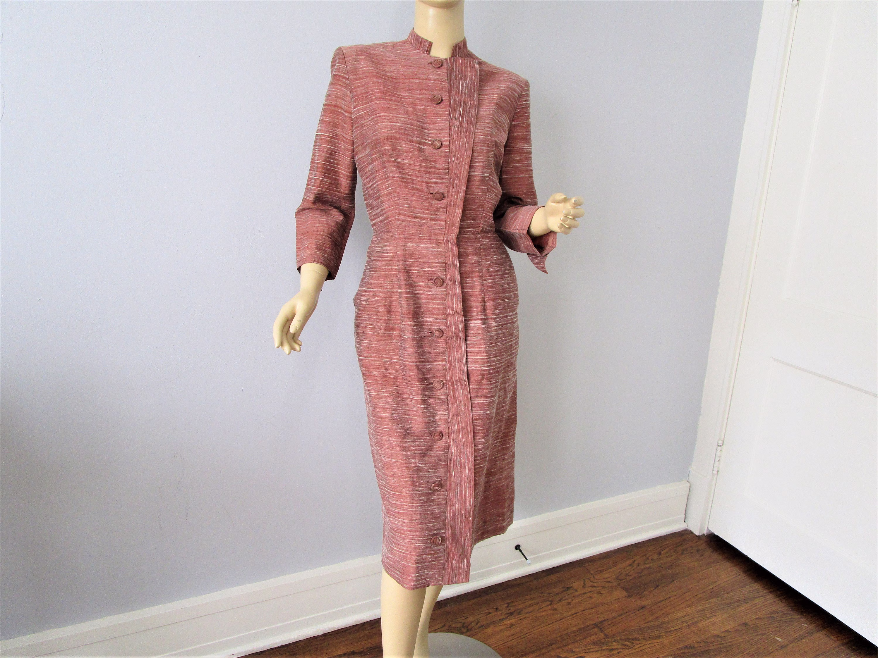 Helene Wiggle Dress Vintage 1940S Rust Pencil Sheath Shirtdress