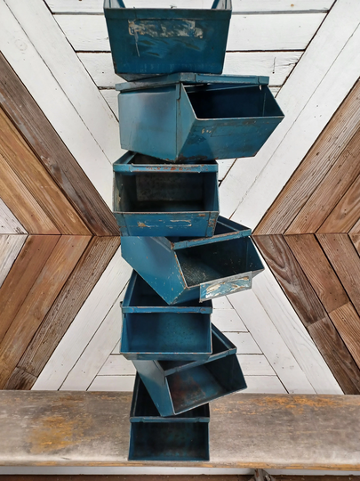 Metal Bin | Industrial Salvage Decor Blue Drawer Storage & Organization Factory Tub Visual Merchandising Boy's Bedroom