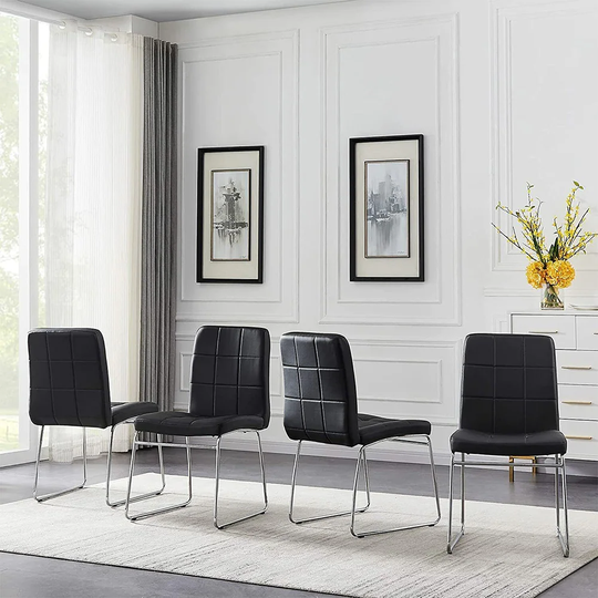 Set of 4 Dining Chairs Faux Leather Chairs Black - 16.9x18.7