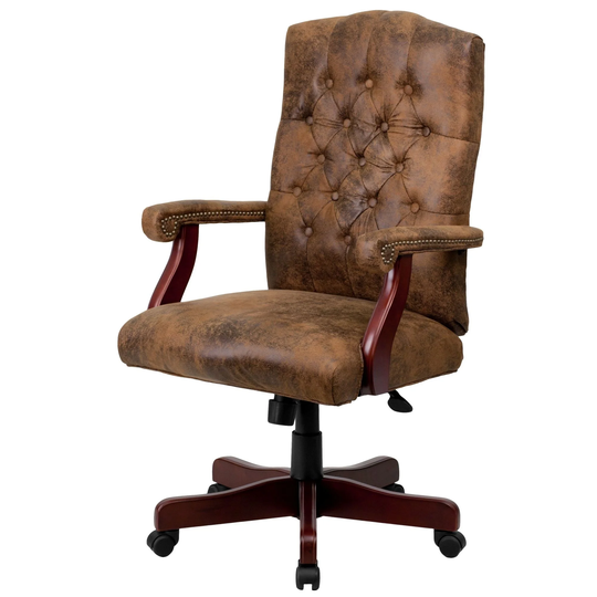 Delacora 26" Wide Suede Executive Swivel Office Chair with Arms and - Bomber Brown