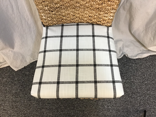 Check Aaron Ink Slub Canvasblack & Ivory Fabric Rattan Or Wicker Chair Cushions - Replacement Cushion For Kubo