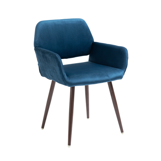 Velet Upholstered Cushion Seat and Open Back Side Chair Dining Chair Arm Chairs with Metal Leg and Walnut Wooden Printing Leg