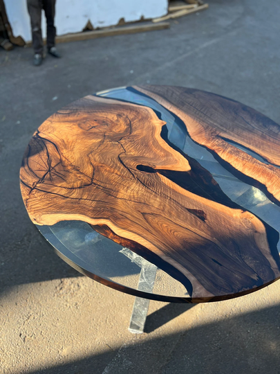 Epoxy Coffee Table, Custom 50" Diameter Round Walnut Wood Clear Order For Lisa R