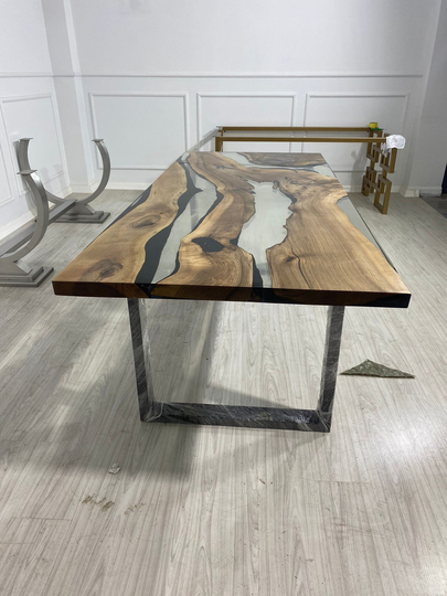 Epoxy Resin Table, Live Edge Custom 86" X 36" Clear Walnut Dining Table Order For Marina