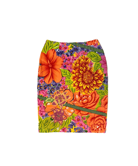 Dolce Apparel Beaded Colorful Flower Floral Stretch Pencil Skirt, Size S, Summer Holiday Easter Skirt