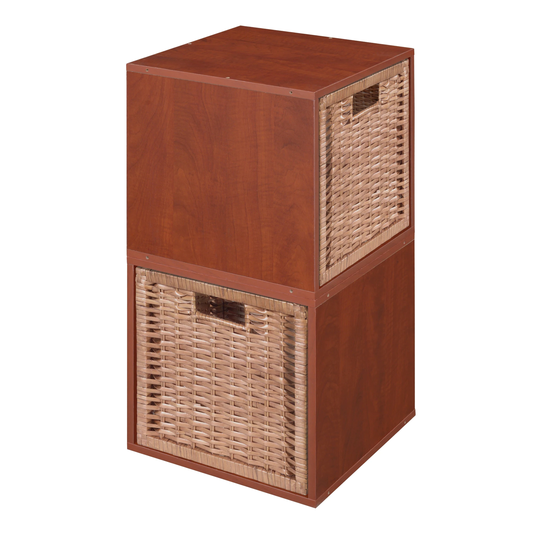 Noble Connect Storage Set - 2 Cubes and 2 Wicker Baskets- Cherry/Natural