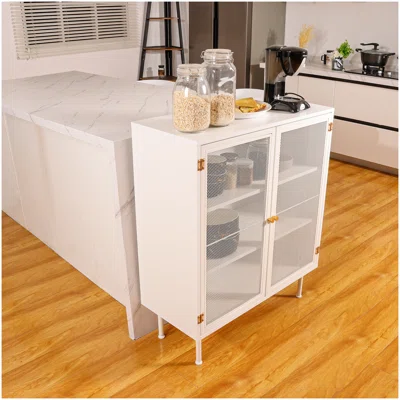 Modern Sideboard With Storage, Console Table, Buffet Cabinet With Mesh Iron Doors For Living Room_37.4 x 31.4 x 13.7