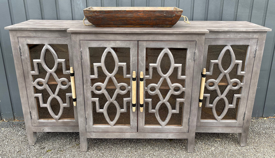 Coastal Classic Glass Door Credenza Breakfront Sideboard Media Console