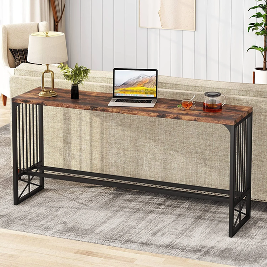 70.9 inch Extra Long Sofa Table, Rustic Industrial Console Table Behind Couch