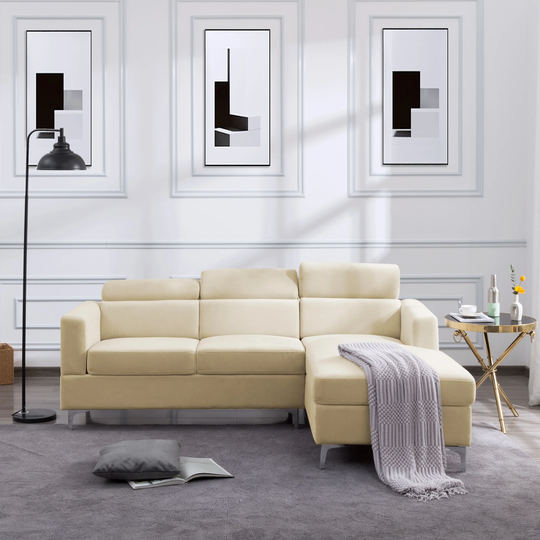 83.4" Modern Velvet Sectional Sofa, L-Shaped Couch 3-Seat Sofa with Right Hand Facing Chaise for Living Room, Small Space