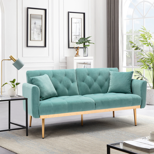 Velvet Sofa , Accent sofa .loveseat sofa with rose gold metal feet and