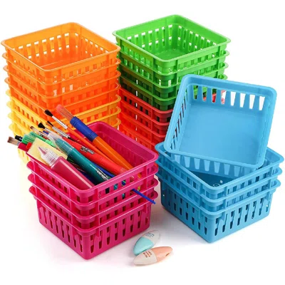 Classroom Storage Baskets, Plastic Small Organizer Bins, Colorful Crayon Pencil Containers, Square Mini Storage Trays Holders For Drawer, Desk, Home,