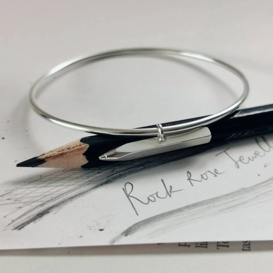 Silver Pencil Bangle | Gift For Artist, Writer, Note-Maker Handmade Charm On