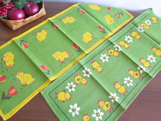 Easter Table Runner, Set Of 2, Cloth Scandinavian Home Interior, Chicks Flowers #5-17-20