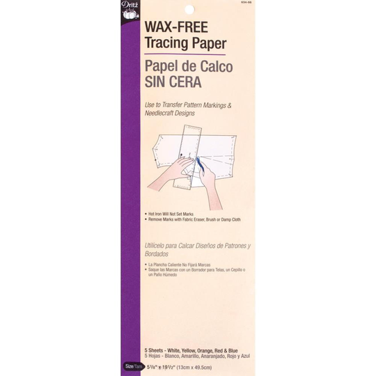 Dritz Wax Free Tracing Paper - Includes 5 Sheets White, Yellow, Orange, Red, & Blue