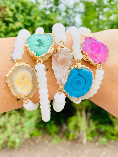 Druzy Natural Stone Beaded Bracelet
