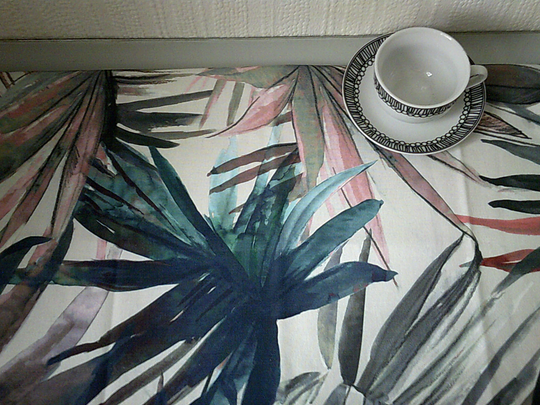 6.5 Foot Teal Table Runner Modern Exotic Tropical Jungle Blue Pink Palm Leaves Dining Decor