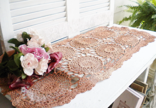 Shabby Ombre Table Runner Natural Dyed Blush Pink Repurposed/ Wedding/ Boho Home Decor/ Tea Party
