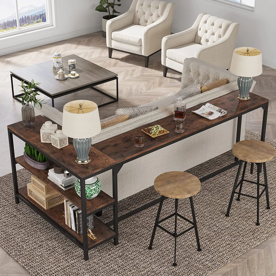 L Shaped Sofa Table with Storage Shelves for Living Room