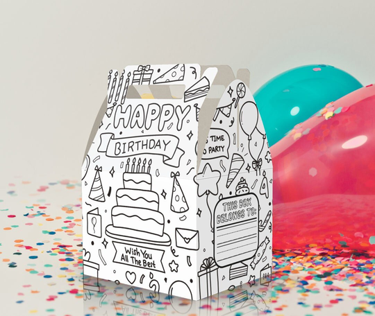 Happy Birthday, Coloring, Doodle, Color Me, Doodle Box, Party Favor Box