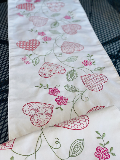 Valentine Table Runner, Decor, Heart Valentines Day Table Runner, Red & White Custom Decor