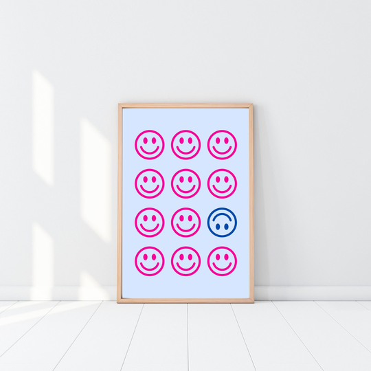 Smiley Faces Poster | Colorful Boho Eclectic Maximalist Fun Home Decor Pastel Bold & Bright Art Print
