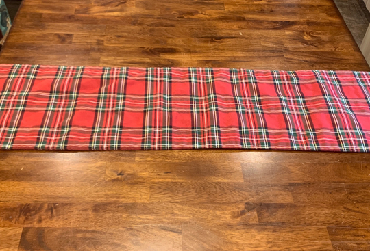 Vintage Plaid Christmas Table Runner. 13" By 70". Red Quilted Runner