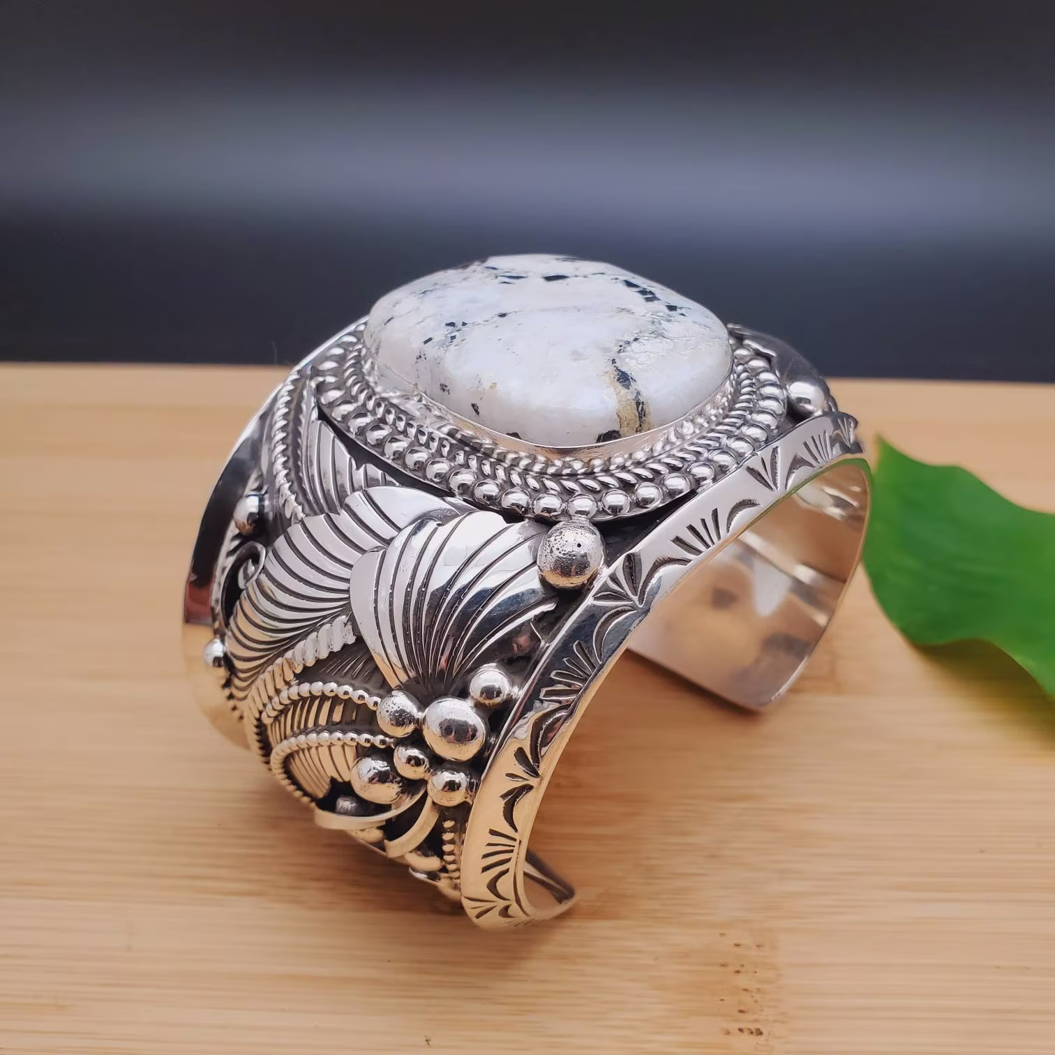 222 Grams Big White Buffalo Turquoise Cuff Bracelet | Huge Sterling Silver Made in Usa