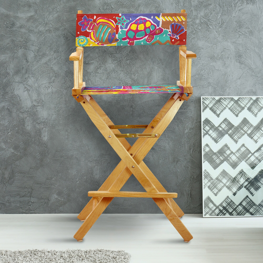 30" Director's Chair Natural Frame-Passion Fish - 23"W x 19"D x 45.5"H
